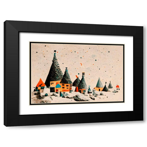 Fairy Village Black Modern Wood Framed Art Print with Double Matting by Treechild