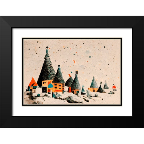 Fairy Village Black Modern Wood Framed Art Print with Double Matting by Treechild