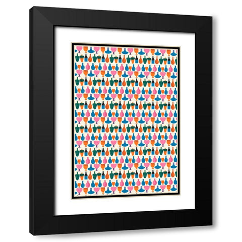 Kitchen Pattern Black Modern Wood Framed Art Print with Double Matting by Treechild