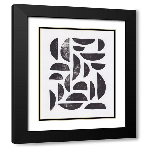 Linocut Abstract #7 Black Modern Wood Framed Art Print with Double Matting by Galitsyna, Alisa