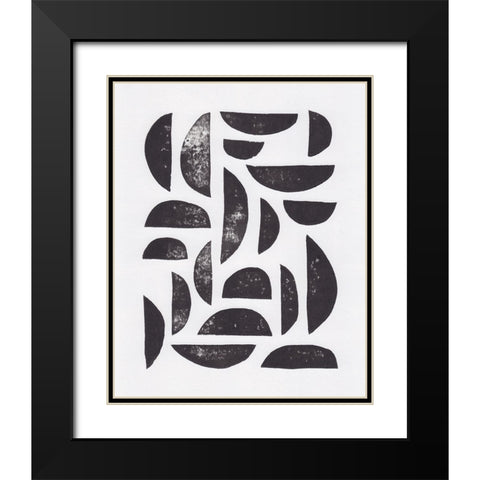 Linocut Abstract #7 Black Modern Wood Framed Art Print with Double Matting by Galitsyna, Alisa