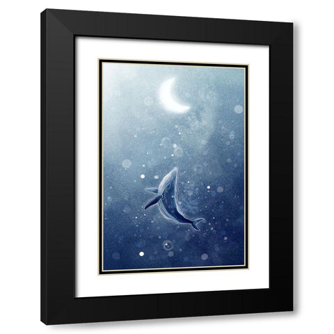 Galaxy Whale Black Modern Wood Framed Art Print with Double Matting by Thai, Xuan