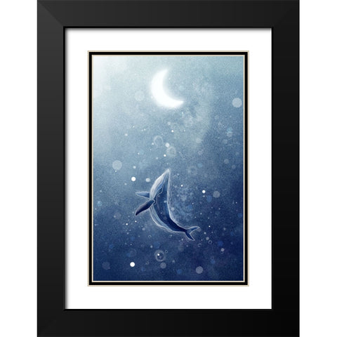 Galaxy Whale Black Modern Wood Framed Art Print with Double Matting by Thai, Xuan