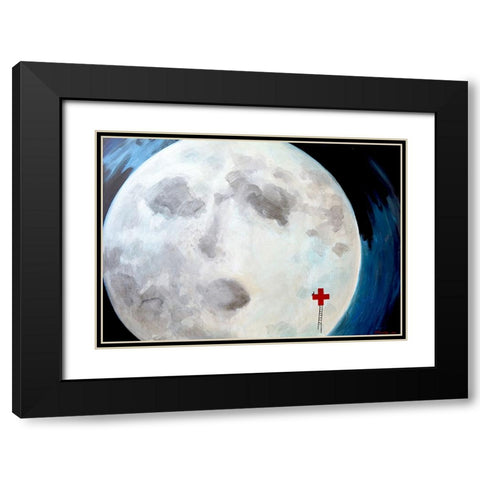 Moon Black Modern Wood Framed Art Print with Double Matting by Belickiene, Julija