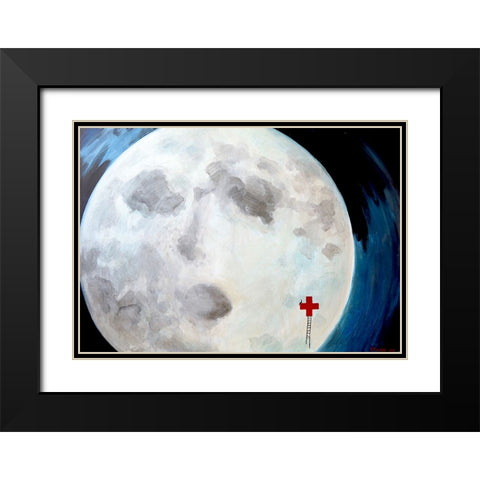 Moon Black Modern Wood Framed Art Print with Double Matting by Belickiene, Julija