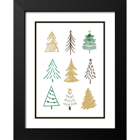 Christmas Trees 1 Black Modern Wood Framed Art Print with Double Matting by N., Kristina