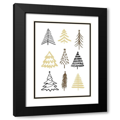 Christmas Trees 2 Black Modern Wood Framed Art Print with Double Matting by N., Kristina