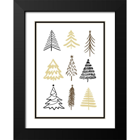Christmas Trees 2 Black Modern Wood Framed Art Print with Double Matting by N., Kristina