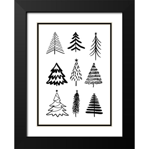 Christmas Trees 3 Black Modern Wood Framed Art Print with Double Matting by N., Kristina