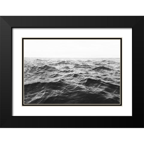 Wavy Horizon BW Black Modern Wood Framed Art Print with Double Matting by Pienaar, Kathrin