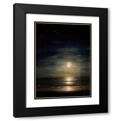 Full Moon Over Ocean Black Modern Wood Framed Art Print with Double Matting by Day, Ruth