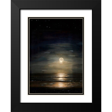 Full Moon Over Ocean Black Modern Wood Framed Art Print with Double Matting by Day, Ruth