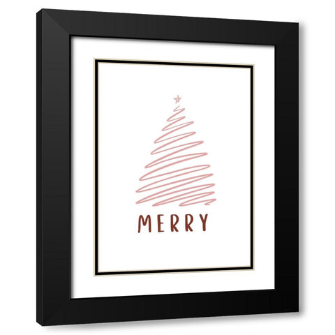 Christmas Tree Merry Black Modern Wood Framed Art Print with Double Matting by N., Kristina