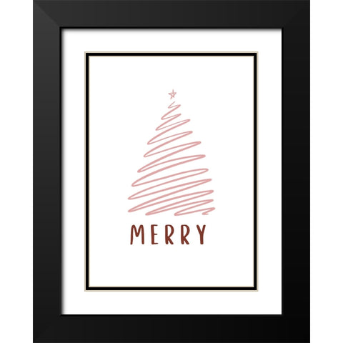 Christmas Tree Merry Black Modern Wood Framed Art Print with Double Matting by N., Kristina