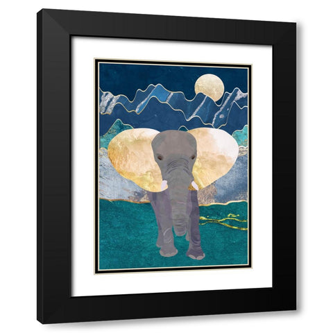 Moonlight golden elephant Black Modern Wood Framed Art Print with Double Matting by Manovski, Sarah