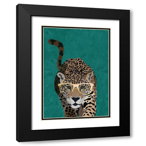 Curious green leopard Black Modern Wood Framed Art Print with Double Matting by Manovski, Sarah