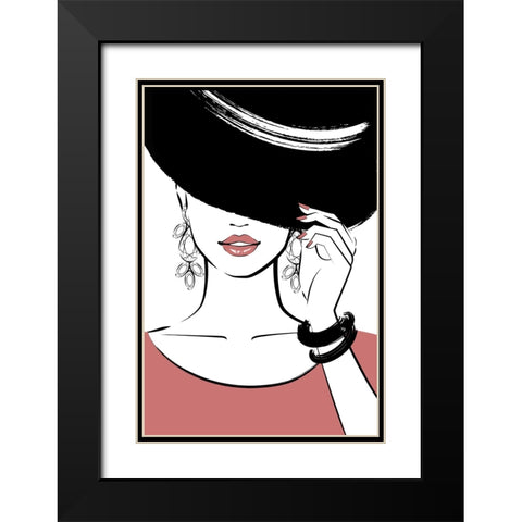 Hat Girl Black Modern Wood Framed Art Print with Double Matting by Martina