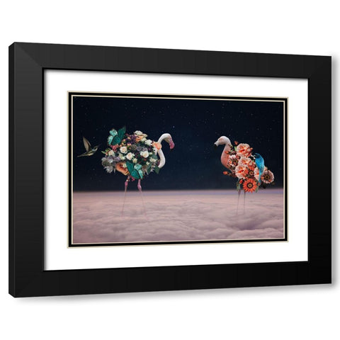 Flamingos Black Modern Wood Framed Art Print with Double Matting by Zhividze, Salome