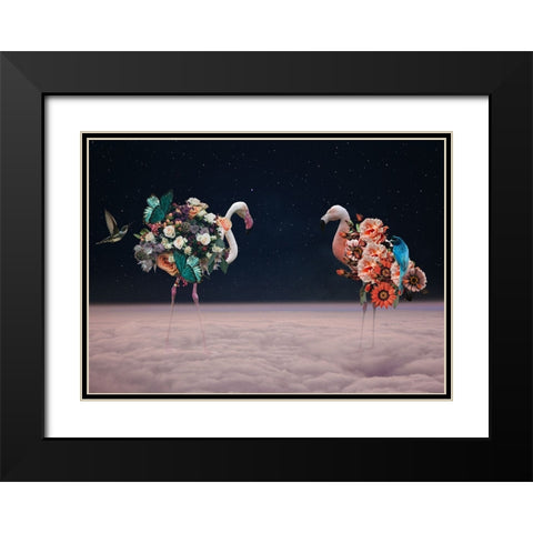 Flamingos Black Modern Wood Framed Art Print with Double Matting by Zhividze, Salome