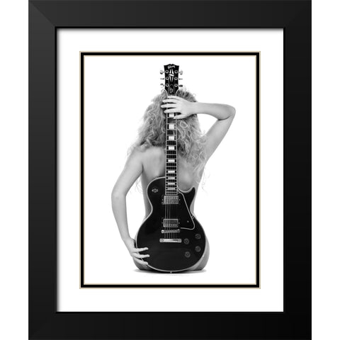 Lady And The Les Paul Black Modern Wood Framed Art Print with Double Matting by Drake, David