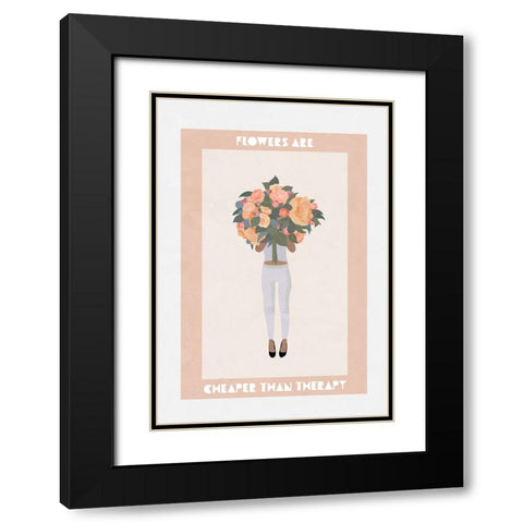 Flowers are cheaper than therapy Black Modern Wood Framed Art Print with Double Matting by Manovski, Sarah