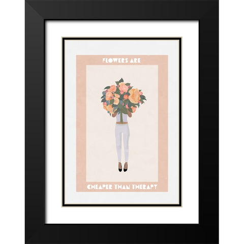 Flowers are cheaper than therapy Black Modern Wood Framed Art Print with Double Matting by Manovski, Sarah