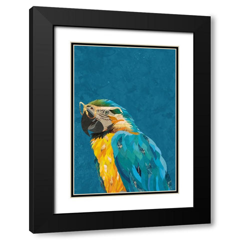 Vibrant macaw wearing glasses Black Modern Wood Framed Art Print with Double Matting by Manovski, Sarah