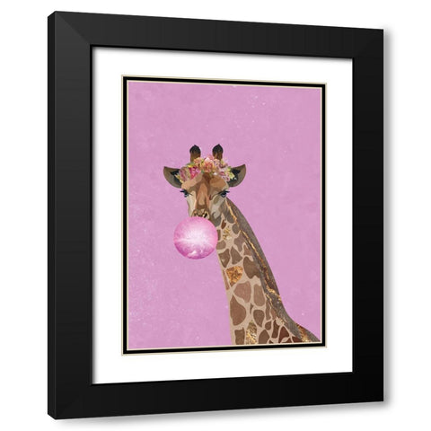 Pink giraffe bubble gum Black Modern Wood Framed Art Print with Double Matting by Manovski, Sarah