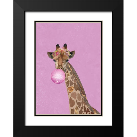 Pink giraffe bubble gum Black Modern Wood Framed Art Print with Double Matting by Manovski, Sarah