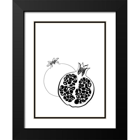 Line art pomegranates Black Modern Wood Framed Art Print with Double Matting by Laiz Blursbyai, Rosana