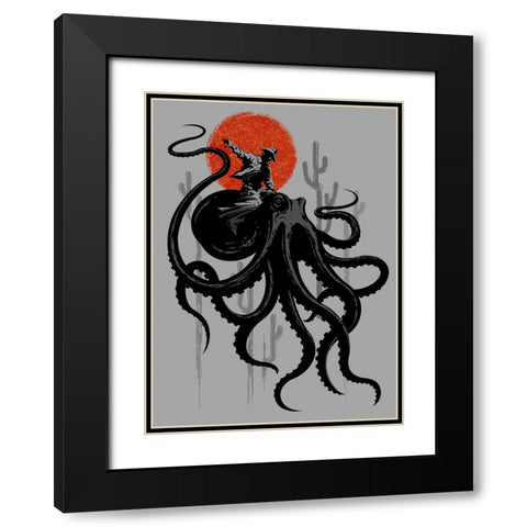 Riding The Octopus Black Modern Wood Framed Art Print with Double Matting by Lawless, Adam