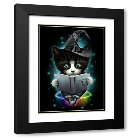 Magical Cat Black Modern Wood Framed Art Print with Double Matting by Lawless, Adam