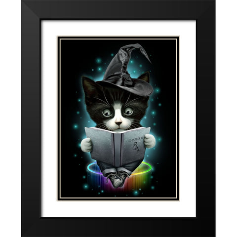 Magical Cat Black Modern Wood Framed Art Print with Double Matting by Lawless, Adam