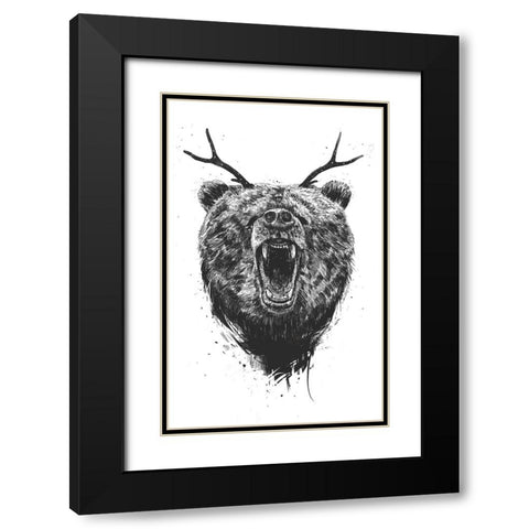 Angry Bear with Antlers Black Modern Wood Framed Art Print with Double Matting by Solti, Balazs