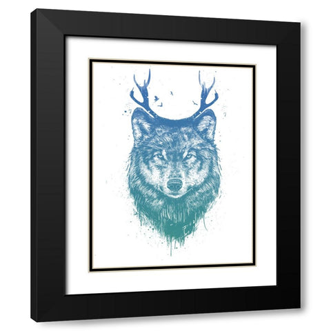 Deer wolf Black Modern Wood Framed Art Print with Double Matting by Solti, Balazs
