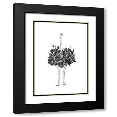 Floral ostrich Black Modern Wood Framed Art Print with Double Matting by Solti, Balazs