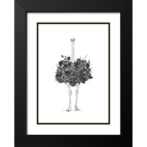 Floral ostrich Black Modern Wood Framed Art Print with Double Matting by Solti, Balazs