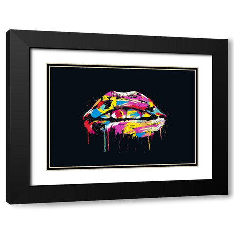 Colorful lips Black Modern Wood Framed Art Print with Double Matting by Solti, Balazs