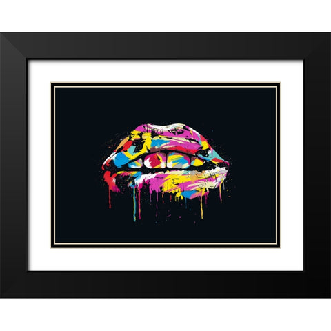 Colorful lips Black Modern Wood Framed Art Print with Double Matting by Solti, Balazs