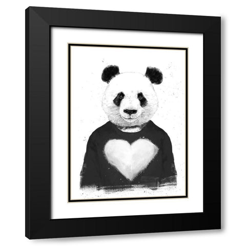 Lovely Panda Black Modern Wood Framed Art Print with Double Matting by Solti, Balazs