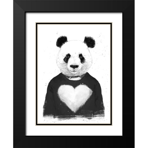 Lovely Panda Black Modern Wood Framed Art Print with Double Matting by Solti, Balazs
