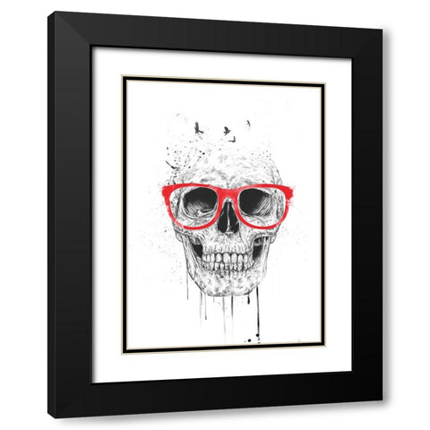 Skull with red glasses Black Modern Wood Framed Art Print with Double Matting by Solti, Balazs