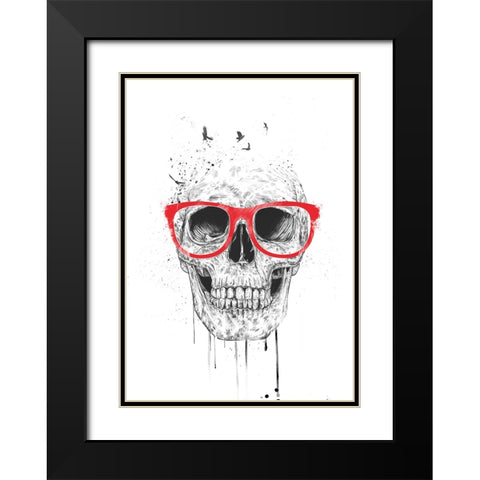 Skull with red glasses Black Modern Wood Framed Art Print with Double Matting by Solti, Balazs