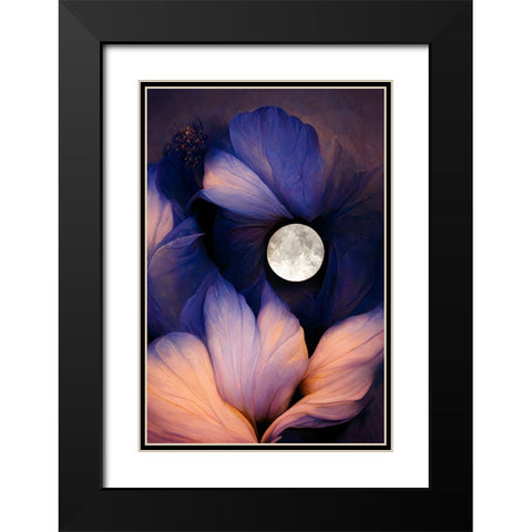 The Moon Flowers Black Modern Wood Framed Art Print with Double Matting by Treechild