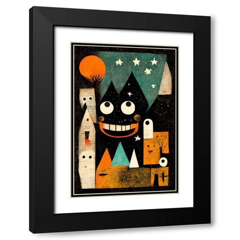 Monster Ville Black Modern Wood Framed Art Print with Double Matting by Treechild