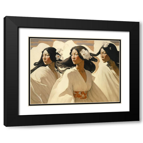 The Dance Of The Sisters Black Modern Wood Framed Art Print with Double Matting by Treechild