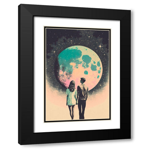 To The Moon And Back Black Modern Wood Framed Art Print with Double Matting by Treechild