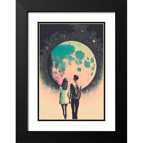 To The Moon And Back Black Modern Wood Framed Art Print with Double Matting by Treechild