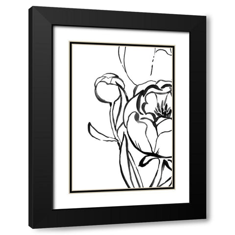 Anuman peony line art Black Modern Wood Framed Art Print with Double Matting by Laiz Blursbyai, Rosana