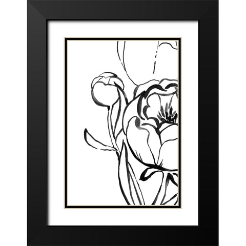 Anuman peony line art Black Modern Wood Framed Art Print with Double Matting by Laiz Blursbyai, Rosana